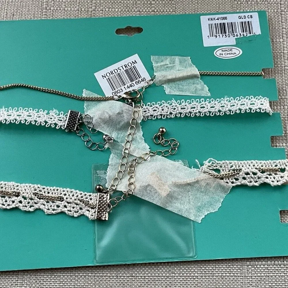Capelli Kids Choker Necklace White Lace Gold Tone Chain Necklace Fashion Jewelry